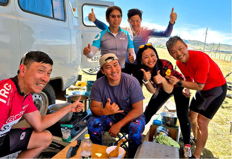 Cycling tour team in Mongolia